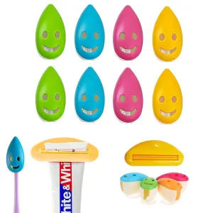 10 PC Set Toothbrush Caps Holder Toothpaste Squeezer Portable Suction Cup Kids