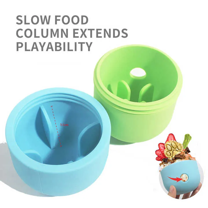 2 Pcs Green & Blue Interactive Pet Treat Dispensing Ball | Food-Grade Silicone Rolling Toy for Dogs | 1.5 cm Leakage Hole
