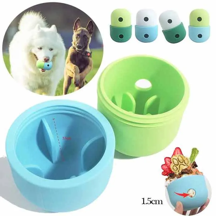 2 Pcs Green & Blue Interactive Pet Treat Dispensing Ball | Food-Grade Silicone Rolling Toy for Dogs | 1.5 cm Leakage Hole