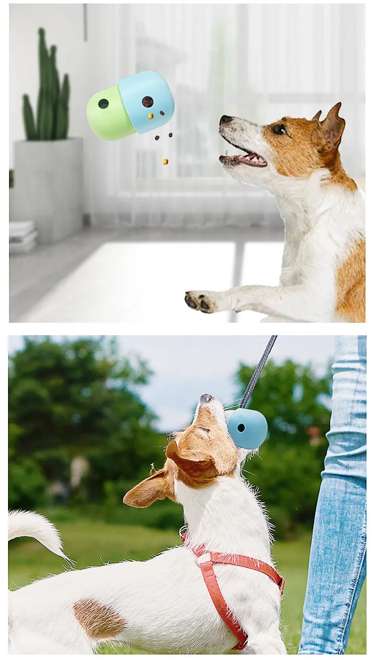 2 Pcs Green & Blue Interactive Pet Treat Dispensing Ball | Food-Grade Silicone Rolling Toy for Dogs | 1.5 cm Leakage Hole