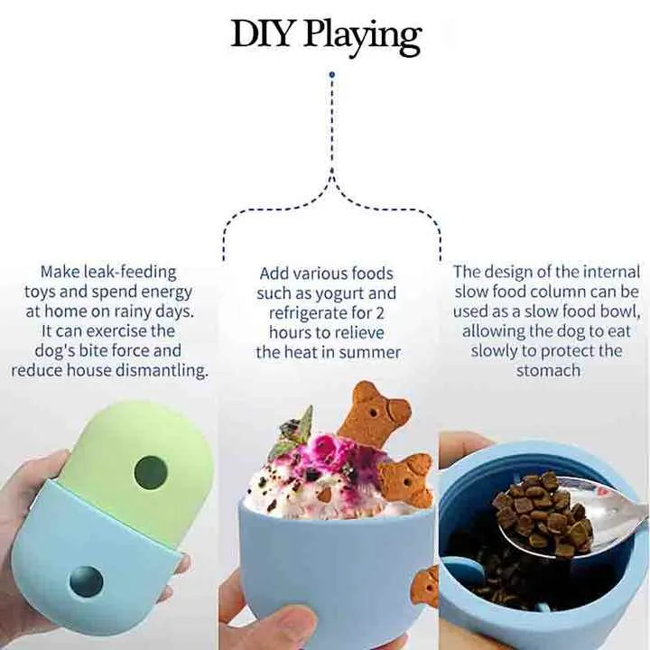 2 Pcs Green & Blue Interactive Pet Treat Dispensing Ball | Food-Grade Silicone Rolling Toy for Dogs | 1.5 cm Leakage Hole