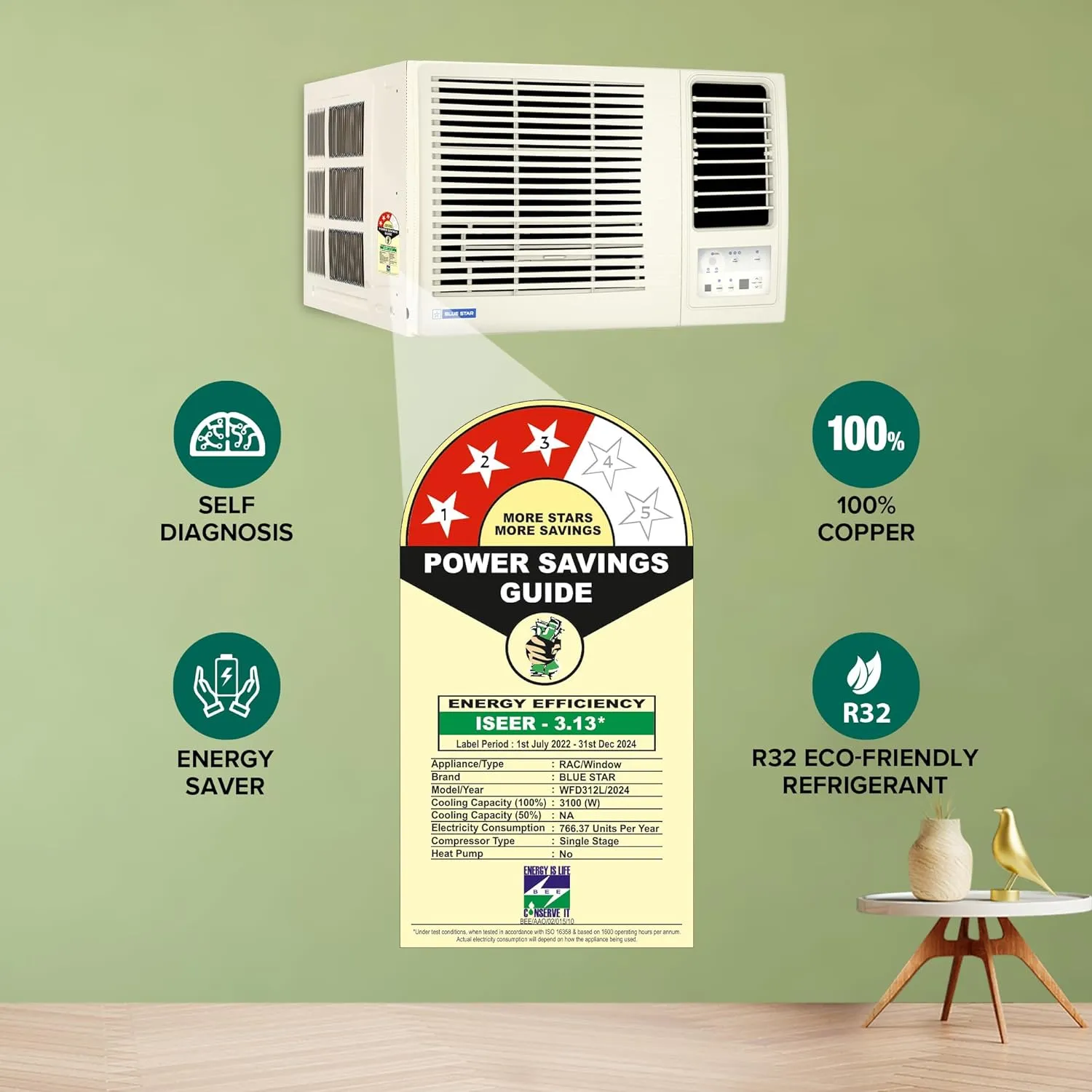 Blue Star WFD312L 1 Ton 3 Star Fixed Speed Window AC (   White)