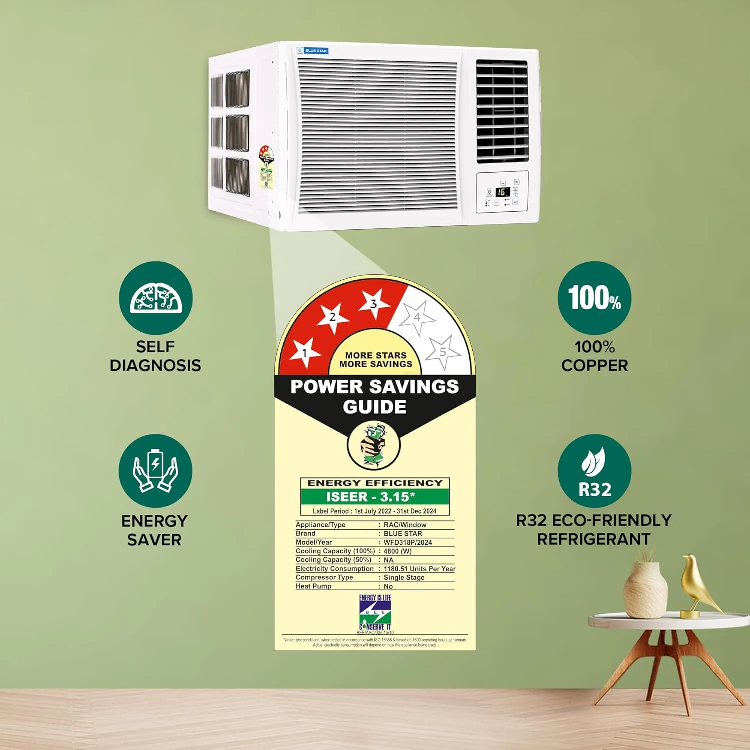 Blue Star WFD318P 1.5 Ton 3 Star Window AC - White  (Copper Condenser)