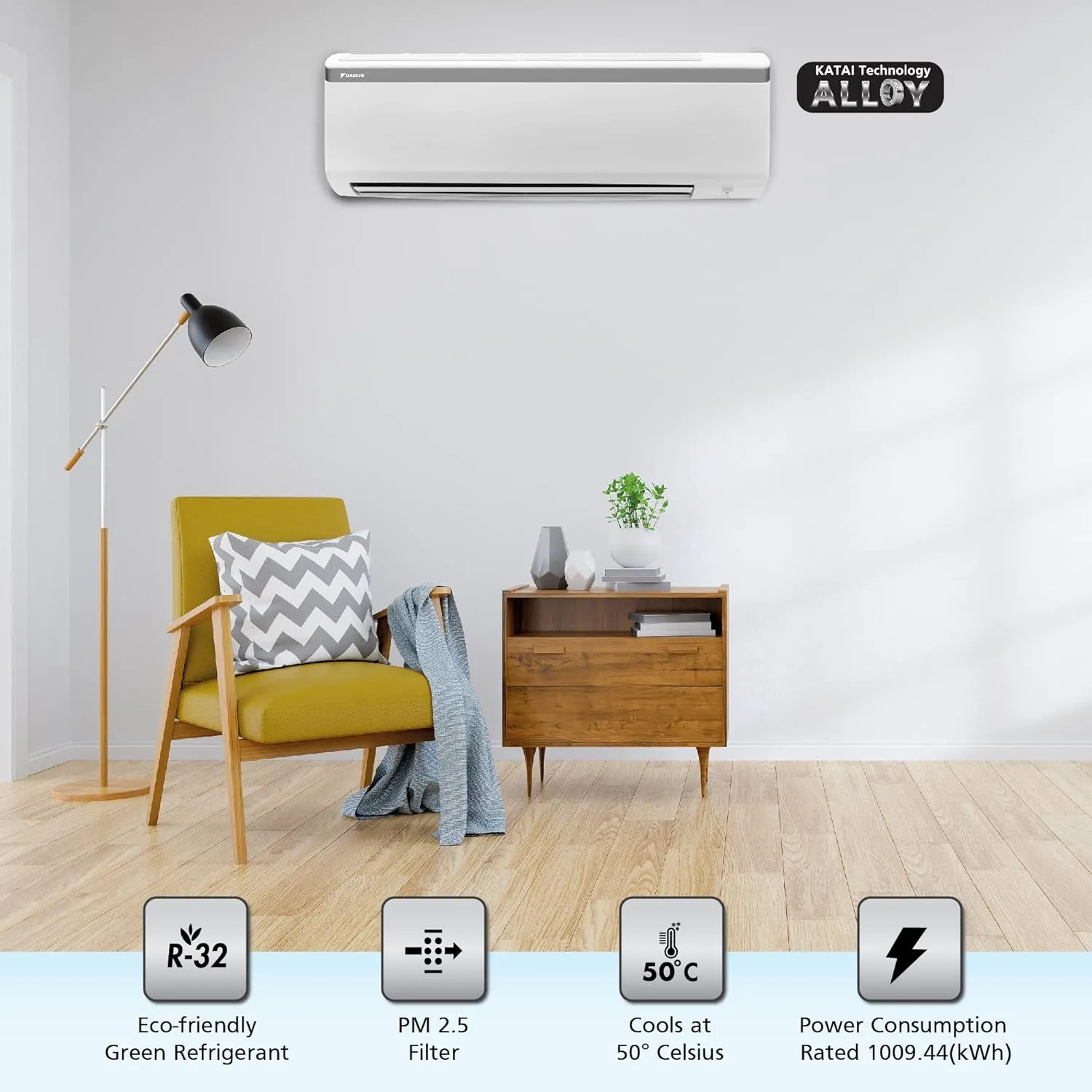 Daikin FTL50UV16V7 1.5 Ton 3 Star KATAI Technology, Fixed Speed Split AC (Alloy, PM 2.5, White)