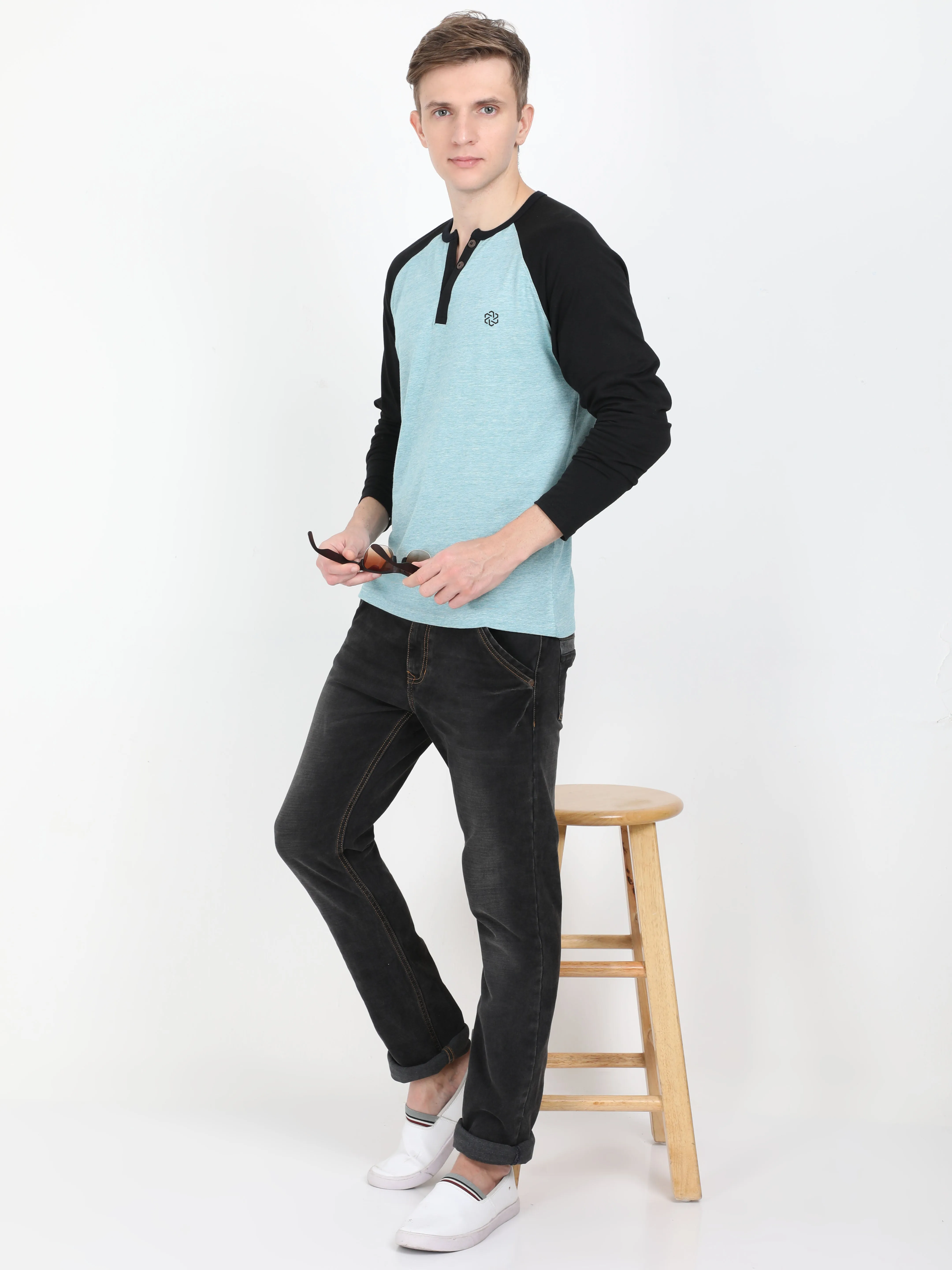 Men's rPET with Recycled Cotton Round Neck Henley Raglan TShirt