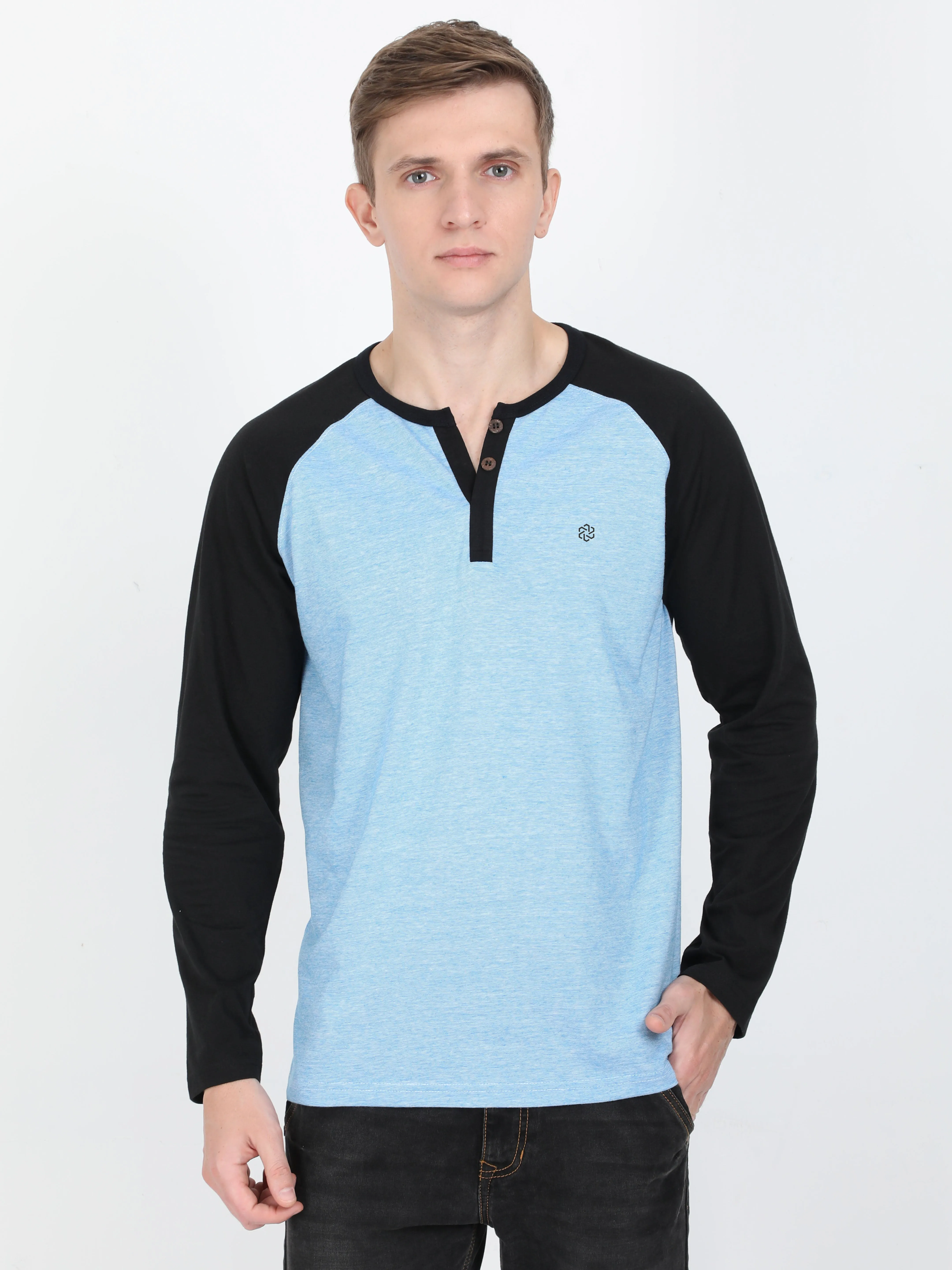 Men's rPET with Recycled Cotton Round Neck Henley Raglan TShirt