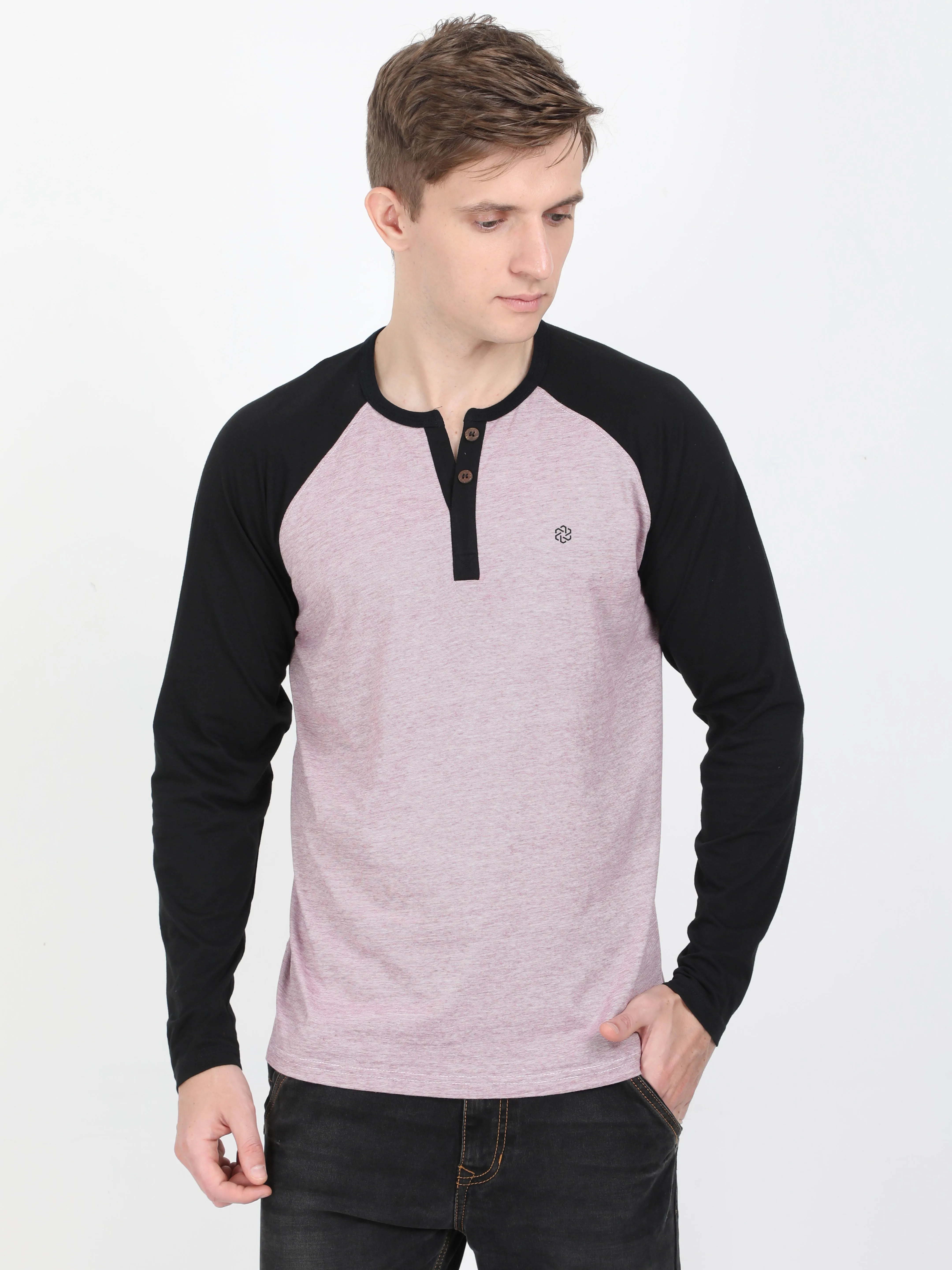 Men's rPET with Recycled Cotton Round Neck Henley Raglan TShirt