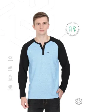 Men's rPET with Recycled Cotton Round Neck Henley Raglan TShirt