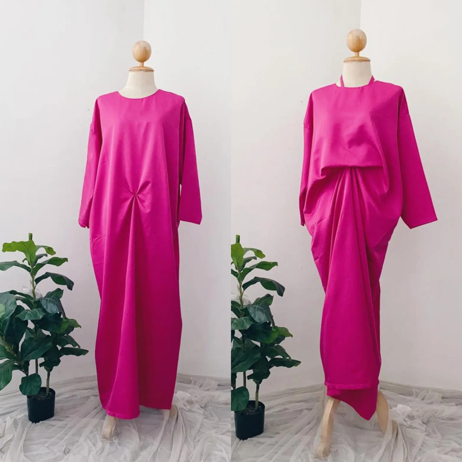 Silky Two in One Plain Kaftan