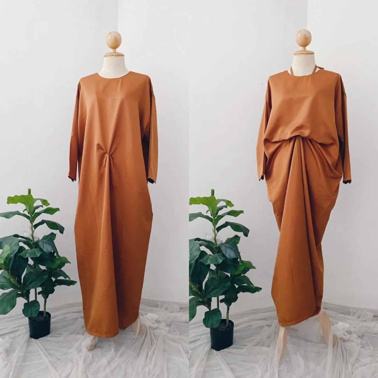 Silky Two in One Plain Kaftan