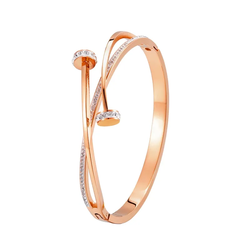 Unique Double Crystal Nail Head Cross Stainless Steel Bracelet