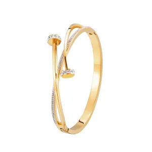 Unique Double Crystal Nail Head Cross Stainless Steel Bracelet
